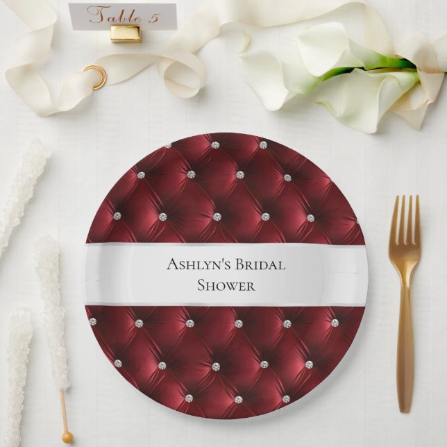 Luxury Glam Red Faux Velvet Paper Plate (Wedding)