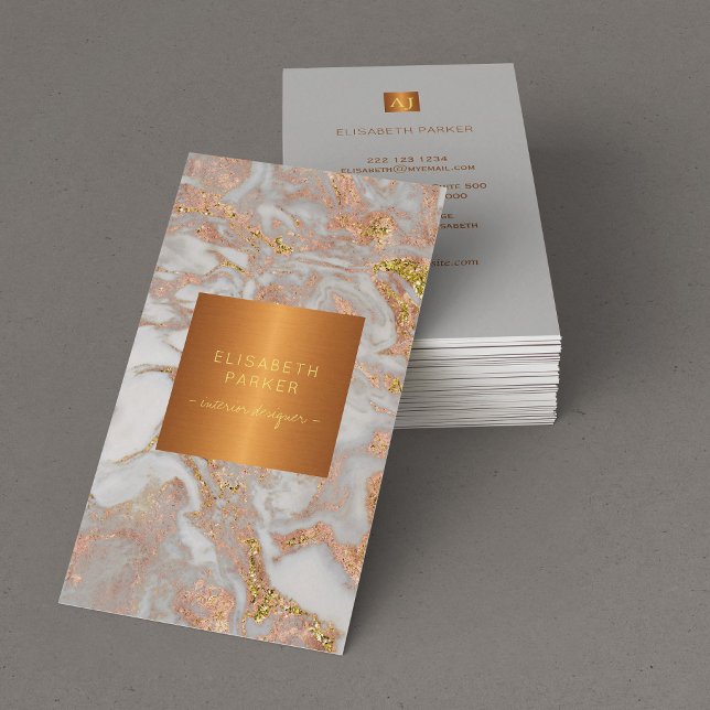 Luxury glam rose gold marble monogram designer business card (Creator Uploaded)