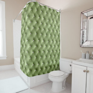 Luxury Glam Sage Green Faux Velvet Shower Curtain