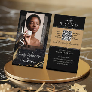 Luxury Glam Skincare Esthetician Black Gold Agate Business Card