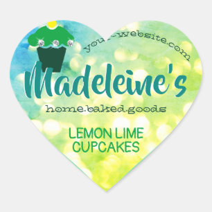 Luxury Glam Teal Yellow Glitter Cupcake Baking Heart Sticker