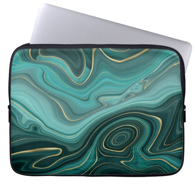 Luxury Glam Turquoise Abstract Pattern Laptop Sleeve (Front)