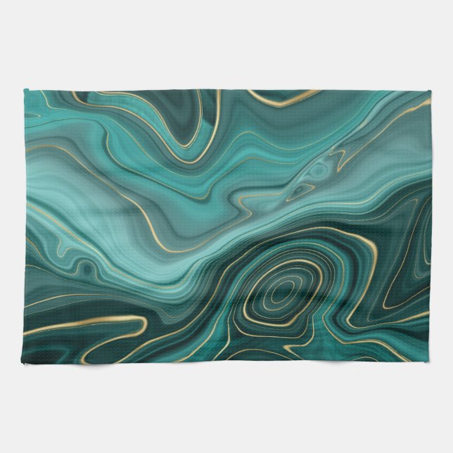 Luxury Glam Turquoise Abstract Pattern Tea Towel (Horizontal)