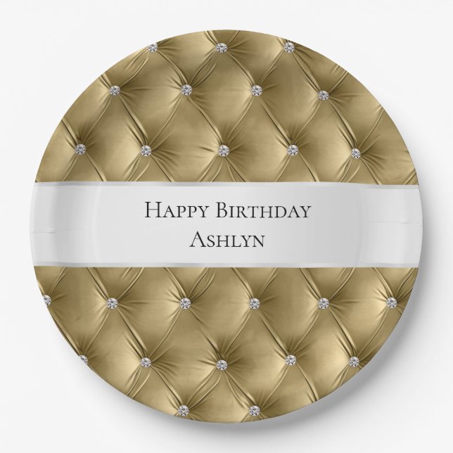 Luxury Glam Warm Gold Faux Velvet Paper Plate (Front)