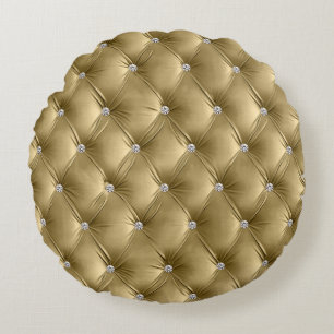 Luxury Glam Warm Gold Red Faux Velvet  Round Cushion