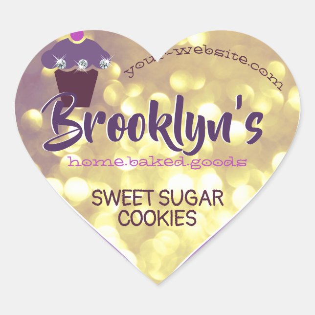 Luxury Glamour Purple Gold Glitter Cupcake Baking Heart Sticker (Front)