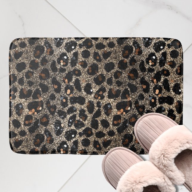 Luxury Glitter Brown Black Gold Leopard Pattern Bath Mat (Creator Uploaded)