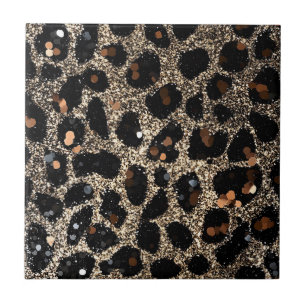 Luxury Glitter Brown Black Gold Leopard Pattern Ceramic Tile