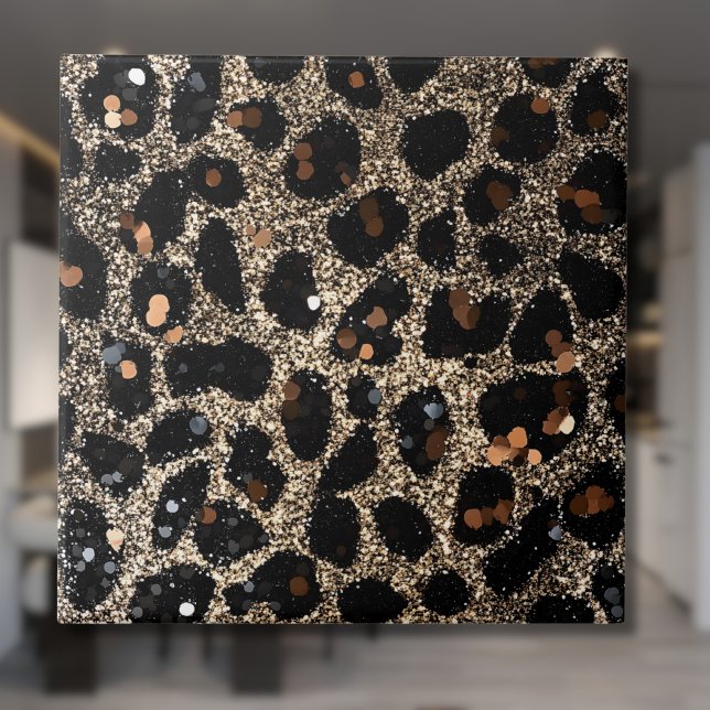Luxury Glitter Brown Black Gold Leopard Pattern Ceramic Tile (Creator Uploaded)
