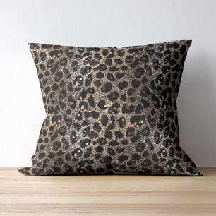 Luxury Glitter Brown Black Gold Leopard Pattern Cushion