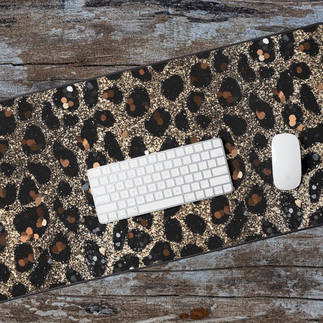 Luxury Glitter Brown Black Gold Leopard Pattern Desk Mat (Creator Uploaded)