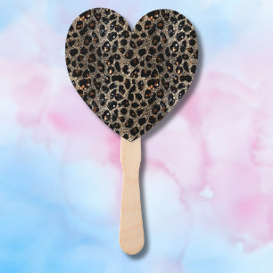 Luxury Glitter Brown Black Gold Leopard Pattern Hand Fan