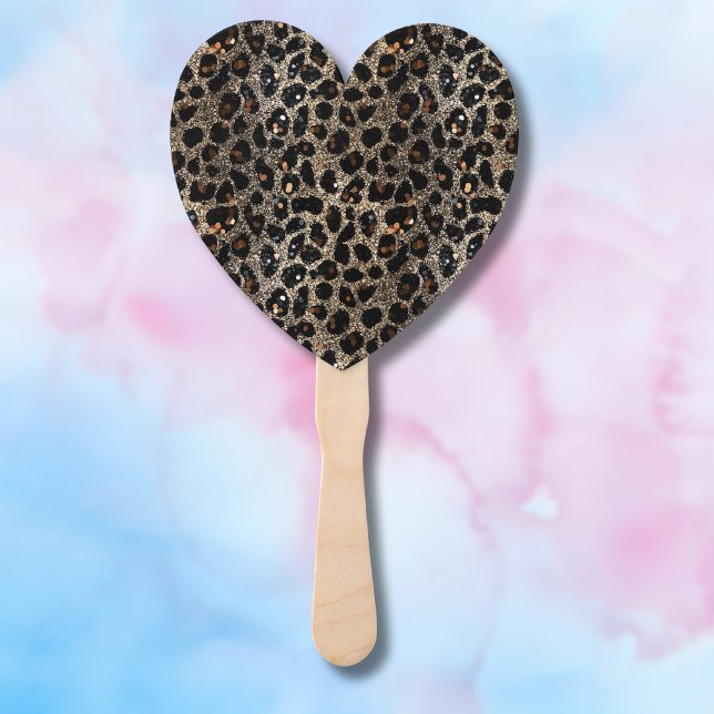 Luxury Glitter Brown Black Gold Leopard Pattern Hand Fan (Creator Uploaded)