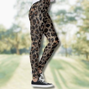 Luxury Glitter Brown Black Gold Leopard Pattern Leggings