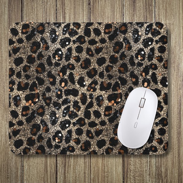 Luxury Glitter Brown Black Gold Leopard Pattern Mouse Pad (Creator Uploaded)
