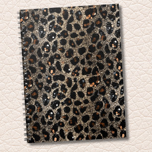 Luxury Glitter Brown Black Gold Leopard Pattern Notebook