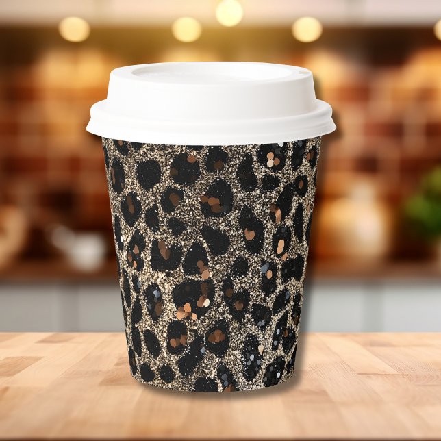 Luxury Glitter Brown Black Gold Leopard Pattern Paper Cups (Creator Uploaded)