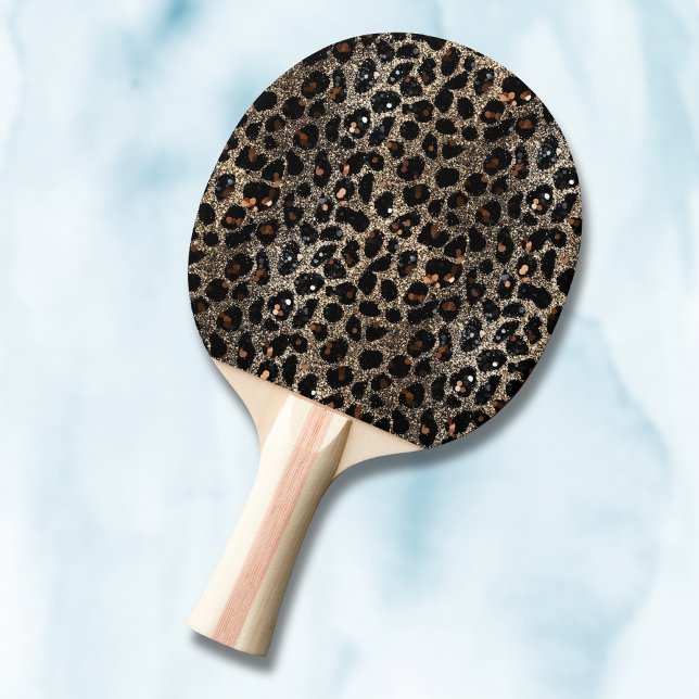 Luxury Glitter Brown Black Gold Leopard Pattern Ping Pong Paddle (Creator Uploaded)