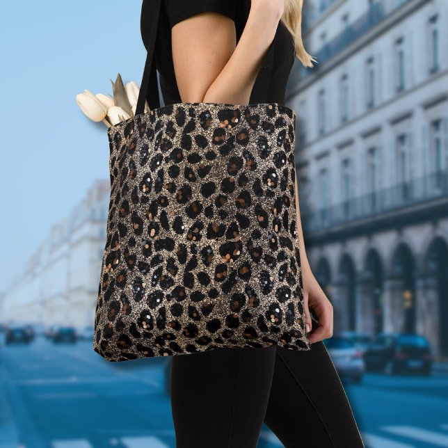 Luxury Glitter Brown Black Gold Leopard Pattern Tote Bag (Creator Uploaded)