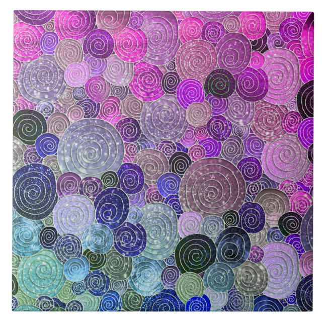 Luxury Glitter Dots and Circles - colourful purple Ceramic Tile (Front)
