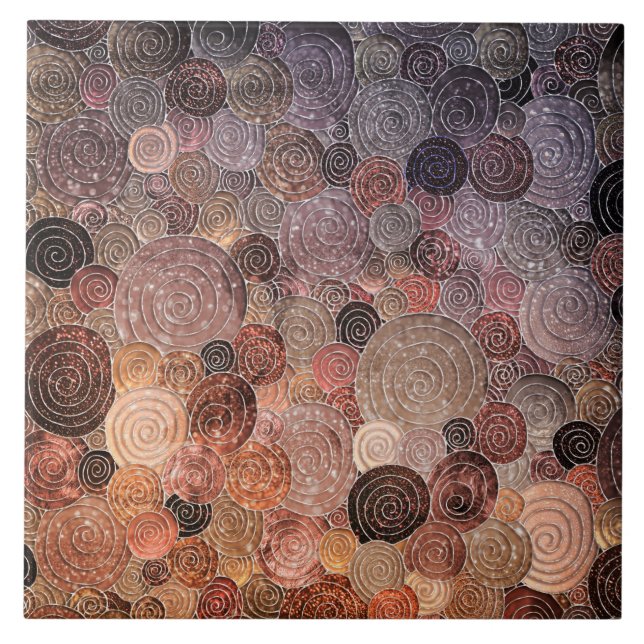 Luxury Glitter Dots and Circles - Warm Brown Ceramic Tile (Front)