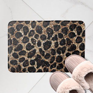 Luxury Glitter Gold Brown Black Leopard Pattern Bath Mat