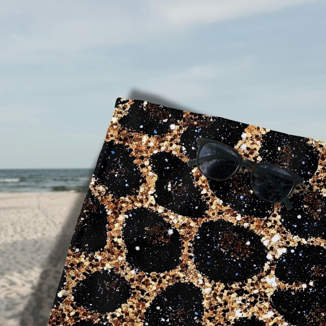 Luxury Glitter Gold Brown Black Leopard Pattern Beach Towel (Creator Uploaded)