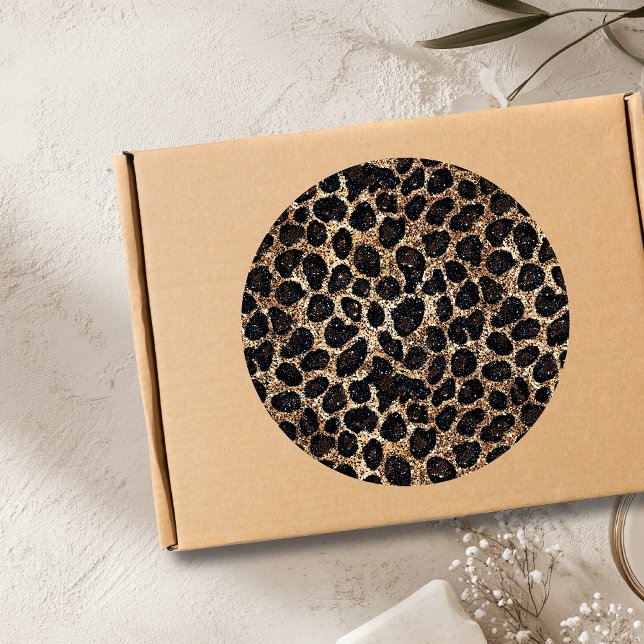 Luxury Glitter Gold Brown Black Leopard Pattern Classic Round Sticker (Creator Uploaded)