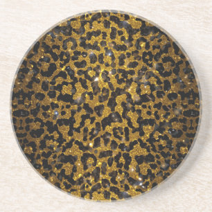 Luxury Glitter Gold Brown Black Leopard Pattern Coaster