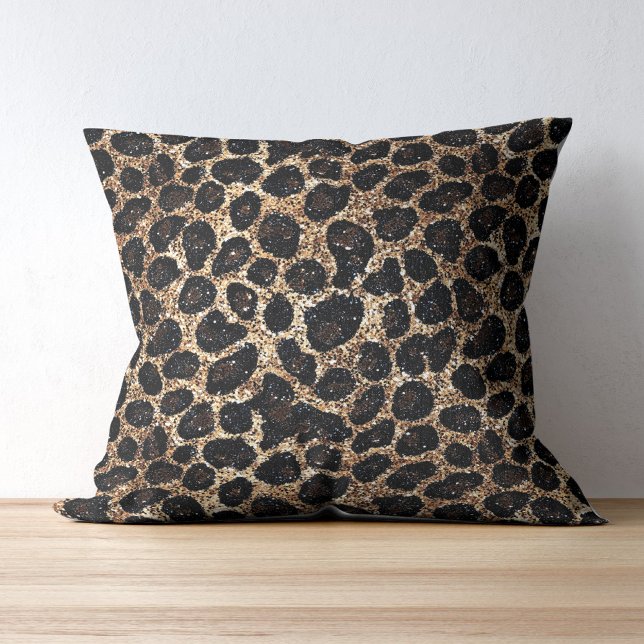 Luxury Glitter Gold Brown Black Leopard Pattern Cushion (Creator Uploaded)