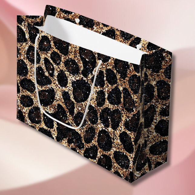 Luxury Glitter Gold Brown Black Leopard Pattern Large Gift Bag (Creator Uploaded)