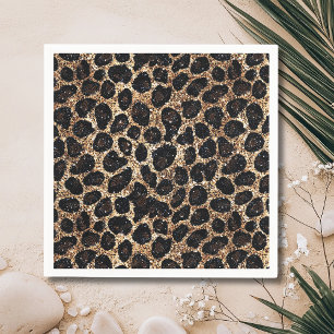 Luxury Glitter Gold Brown Black Leopard Pattern Napkin