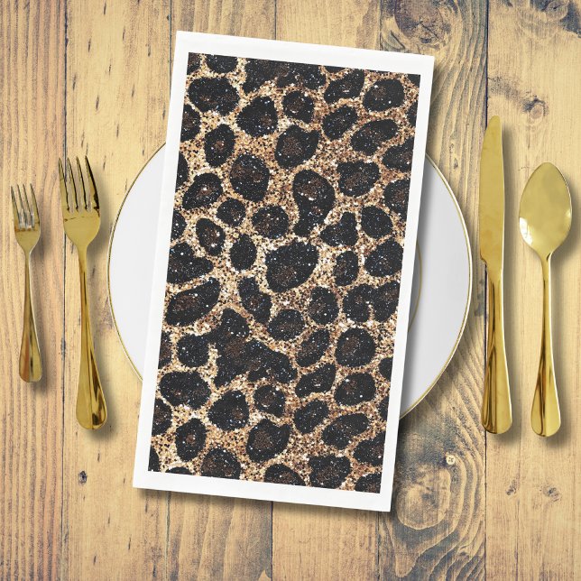 Luxury Glitter Gold Brown Black Leopard Pattern Napkin (Creator Uploaded)