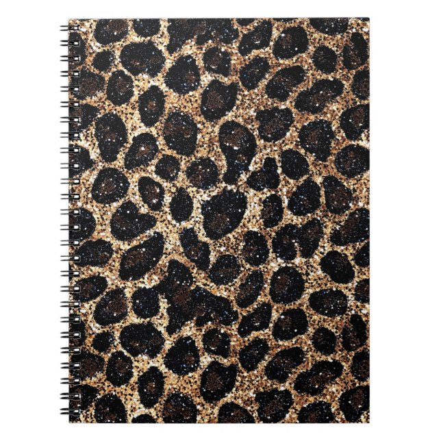 Luxury Glitter Gold Brown Black Leopard Pattern Notebook (Front)