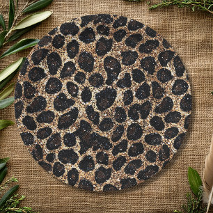 Luxury Glitter Gold Brown Black Leopard Pattern Paper Plate