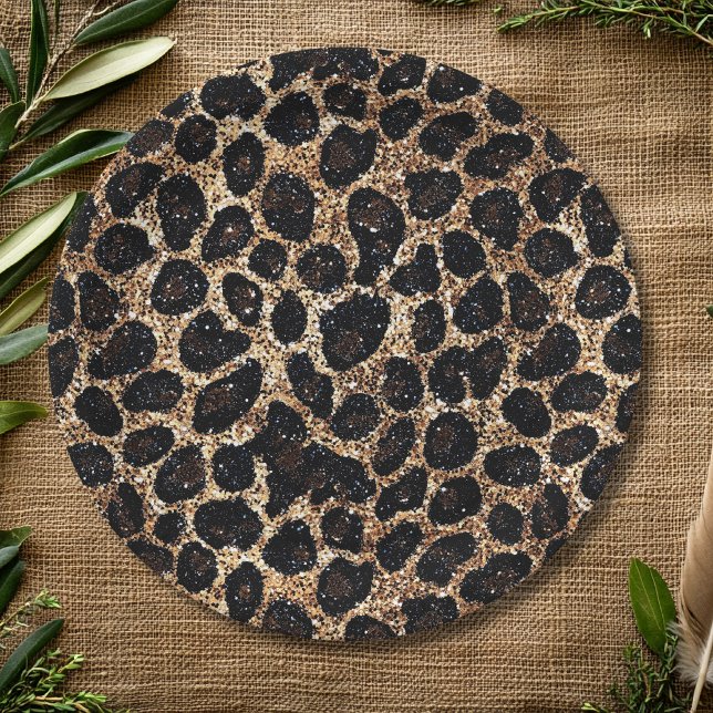 Luxury Glitter Gold Brown Black Leopard Pattern Paper Plate (Creator Uploaded)