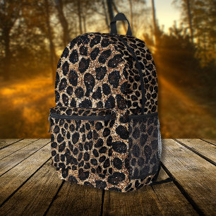 Luxury Glitter Gold Brown Black Leopard Pattern Printed Backpack