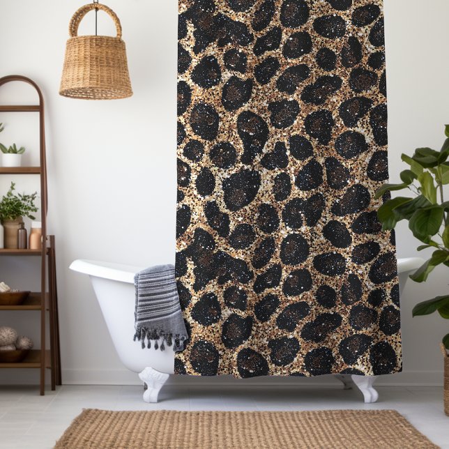 Luxury Glitter Gold Brown Black Leopard Pattern Shower Curtain (Creator Uploaded)
