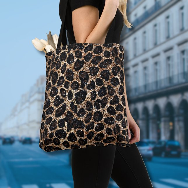 Luxury Glitter Gold Brown Black Leopard Pattern Tote Bag (Creator Uploaded)