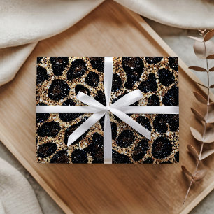 Luxury Glitter Gold Brown Black Leopard Pattern Wrapping Paper