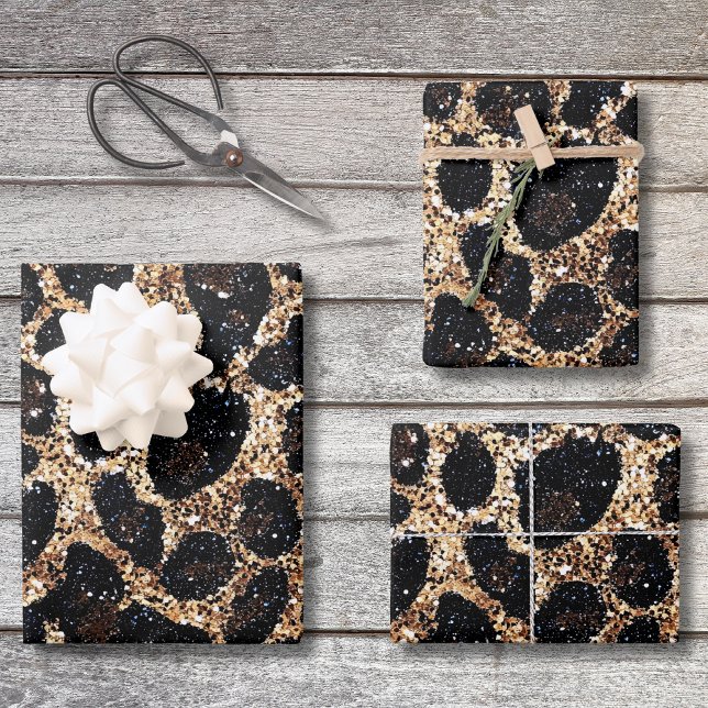 Luxury Glitter Gold Brown Black Leopard Pattern Wrapping Paper Sheet (Creator Uploaded)