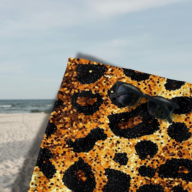 Luxury Glitter Gold Brown Rust Leopard Pattern Beach Towel (Creator Uploaded)