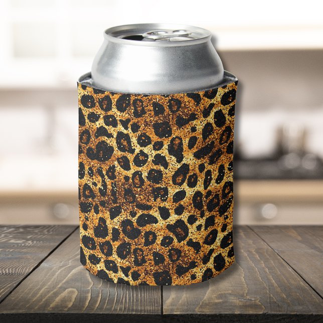 Luxury Glitter Gold Brown Rust Leopard Pattern Can Cooler (Creator Uploaded)