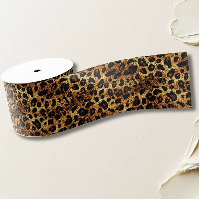 Luxury Glitter Gold Brown Rust Leopard Pattern Grosgrain Ribbon (Creator Uploaded)