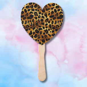 Luxury Glitter Gold Brown Rust Leopard Pattern Hand Fan
