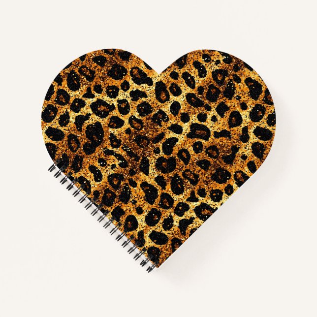 Luxury Glitter Gold Brown Rust Leopard Pattern Notebook (Front)