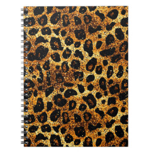 Luxury Glitter Gold Brown Rust Leopard Pattern Notebook