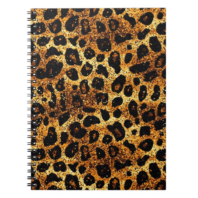 Luxury Glitter Gold Brown Rust Leopard Pattern Notebook (Front)