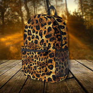Luxury Glitter Gold Brown Rust Leopard Pattern Printed Backpack