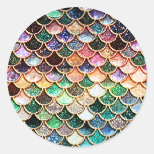 Luxury Glitter Mermaid Scales - Multicolor Classic Round Sticker